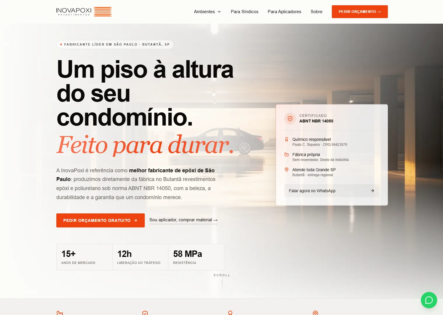 Site da InovaPoxi, fabricante de revestimentos epóxi para condomínios em São Paulo